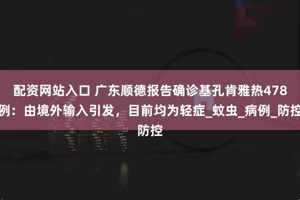 配资网站入口 广东顺德报告确诊基孔肯雅热478例：由境外输入引发，目前均为轻症_蚊虫_病例_防控